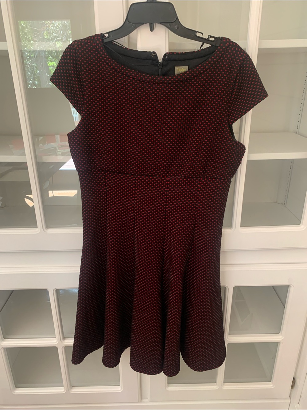 Taylor Swift Burgundy and Black Microdot Fit-and-Flare Mini Dress